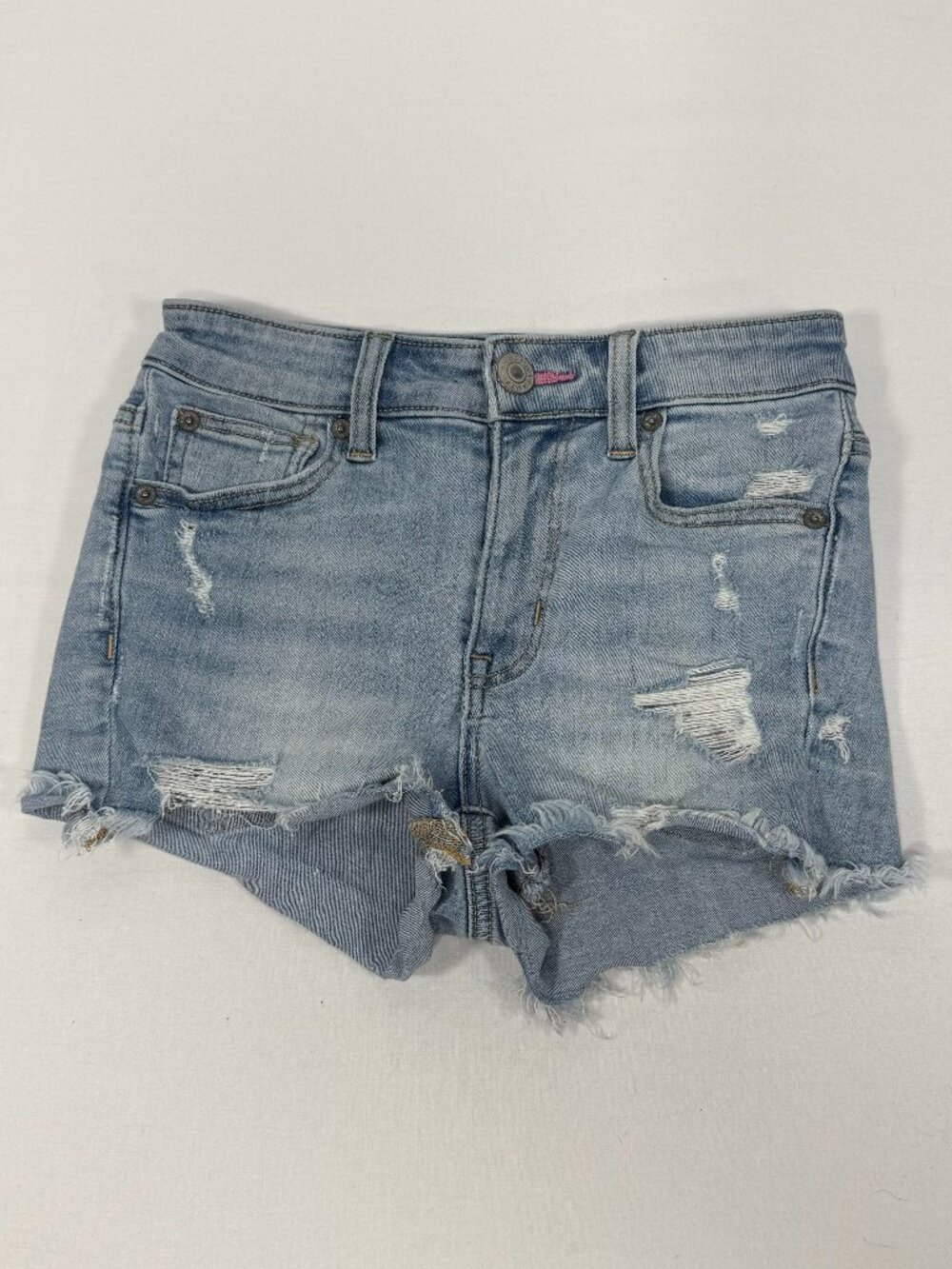 Distressed Rainbow Embroidery American Eagle Light Wash Denim Shorts Size 00